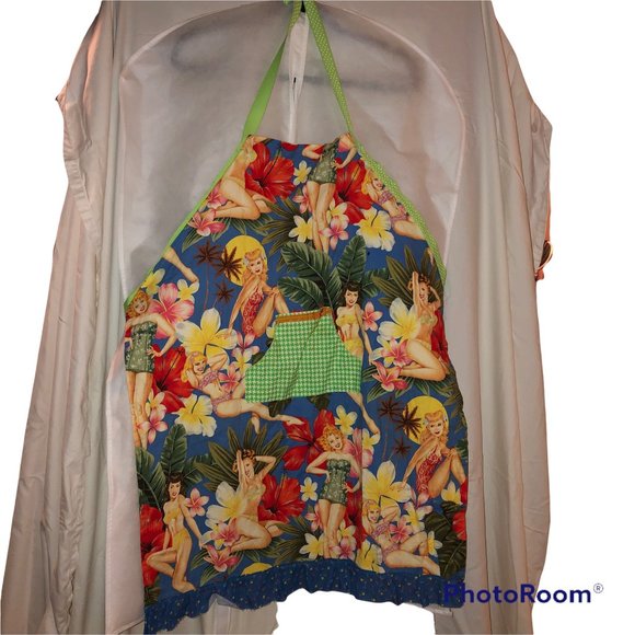 Vintage inspired NEW Tropical Pin Up Girls green gingham check  a… - Picture 2 of 3